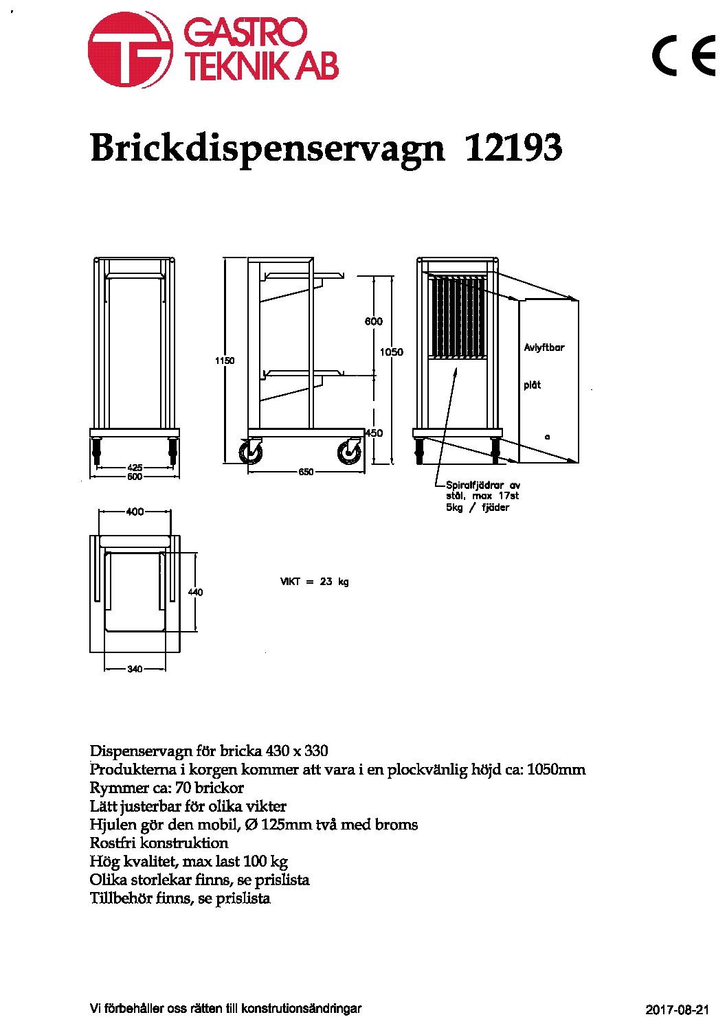 12193 Dispenservagn för brickor